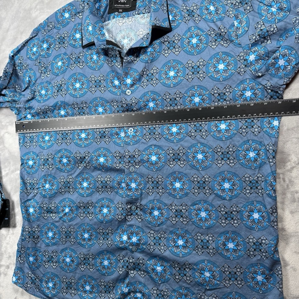 Barabas XXL Button Down Shirt Mens Blue Geometric Medallion Print Long Sleeve - Picture 4 of 8
